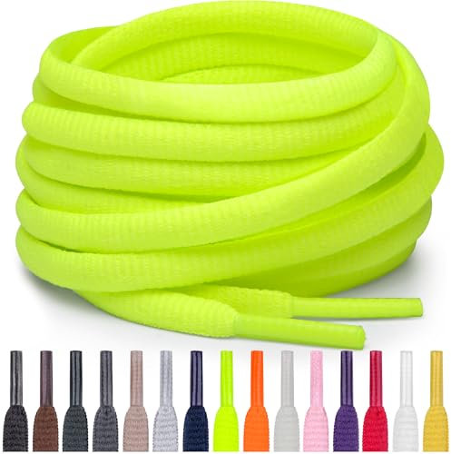 Miscly Cordones Atléticos Ovalados - Disponibles en Múltiples Longitudes y Colores (Verde/Amarillo Neón, 114 cm)