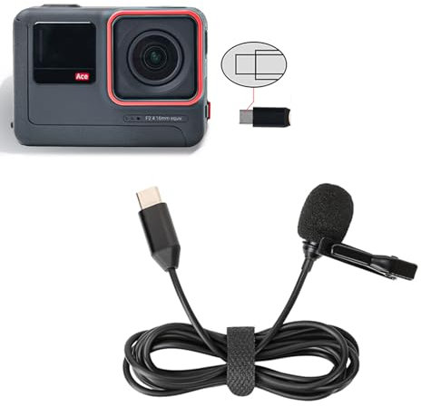 Microfono Lavalier compatibile per Insta360 Ace Pro/360 Ace, microfono con cancellazione del rumore di tipo C, cavo microfono da 1,5 m