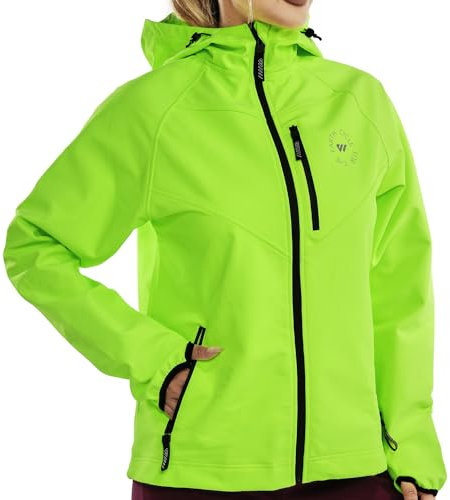 Wulibike Softshelljacke Damen Wasserdicht Fahrradjacke Fleece Laufjacke Atmungsaktive Funktionsjacke Winddicht Wanderjacke Mit Kapuze Warm Windbreaker A5=XXL Grün