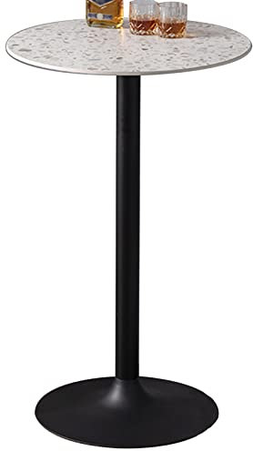 TYHAYJYK Runder Kneipentisch-Couchtisch, 55 cm, weißer Sinterstein, 30/37/41 Zoll Metallgestell, Kleiner Stehtisch für Küche/Restaurant/Wohnzimmer (nur 1 Tisch)