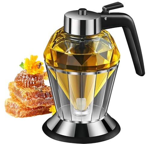 Glas Honigspender Glas Spender Dispenser 200 Ml Olivenölspender mit Ständer Sirup Spender Diamantölflasche Honigtopf mit Ständer Ahornsirupspender für Speiseöl Sirup Essig Küchenwerkzeug