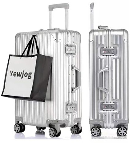 yewjog Koffer Handgepäck · Hartschalen in 100% Aluminium · Trolley Reisegepäck · Reisekoffer mit 4 Doppelräder · TSA Zahlenschloss (S,Silber)