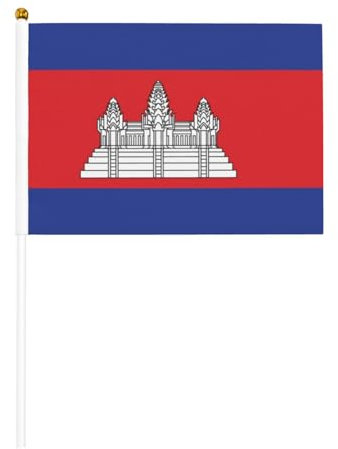 Mini-Flagge, Kambodscha-Flagge, doppelseitig, bedruckt, Polyester, mit 30 cm Kunststoffstange, perfekt für Veranstaltungen und Dekorationen