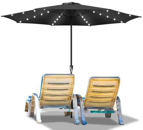 Ollewiellan Sonnenschirm LED Solar Ø 350 cm mit Kurbel, Ampelschirm UV Schutz 50+ Strandschirm, Sonnenschutz, Gartenschirm wasserdicht für Terrasse, Balkon, Pool, ohne Ständer, Grau
