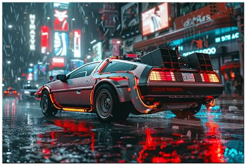 Printonia Wandbild m Leinwandgemalde Bild Leinwandbild DeLorean Auto Zurück in die Zukunft De Lorean Auto