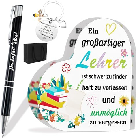 Lets Joy Geschenke für Lehrer, Gschenk für Lehrer Abschied, Dankeschön Geschenke für Lehrer, Acryl Ornamente + Dankeschön Schlüsselanhänger + Danke Stift + Geschenktüten, Erzieherin Wärme Geschenke