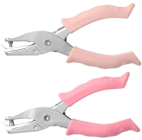 Nogeqi 2 Stück Lochstanzer Papier Rund, Locher Klein 3mm 6mm Loch Stanzer Rund, Metall Lochstanzer Papierstanzer mit Soft-Handle für Tags, Diy Handwerk, Ticket, Home Office Schulbedarf (Rosa)