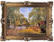 Wunderschönes Gemälde 90x70 cm R.Rowland Vintage Landschaftsgemälde mit Weiden, Teich und Frühlingsblüten, Goldener Ornamentrahmen, Wandkunst