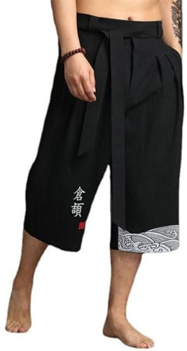 2025 Pantalon Japonais Homme Pantalon Court Taro pour Hommes en Lin Vêtements Traditionnels Japonais avec Cordon de Serrage