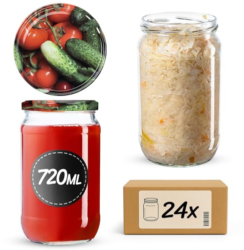 KADAX 24er Set Einmachgläser 720ml TO82 Gemüse, Große Sturzgläser mit Schraubdeckel, Einkochgläser Fermentierglas für Gurken, Gemüse, Sauerteig