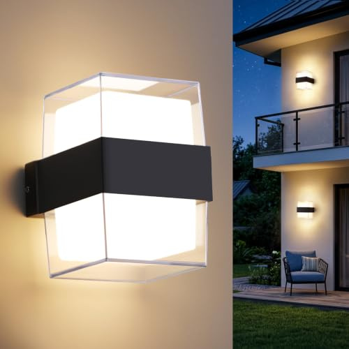 VivaLet LED Wandleuchte 12W Innen/Aussen, IP65 Wandlampe Aussenlampe Wand Aluminium, 1200LM 3000K Up and Down Wandbeleuchtung Außenwandleuchte für Wohnzimmer Hauswand Badezimmer Flur, Schwarz 1 Stück