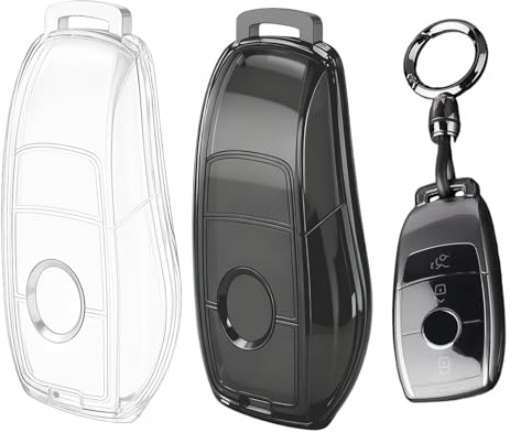 2 Stück TPU Schlüsselhülle für Mercedes Benz, Autoschlüssel Hülle Passt A B C E S Klasse GLA GLC GLE GLK GLS CLA CLE CLS AMG E200 W177 W205 W213, 3-4 Tasten Schlüsselcover Schutz Schlüsselgehäuse