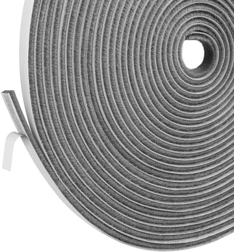 Inwee Junta de Cepillo Autoadhesiva, 12m (L) x 9mmx5mm, Burlete Cepillo para Puerta Corredera Ventana y Persiana, Exclusor de Corrientes para Puertas, para Anti Frío, Aislante, Ruido y Colisión-Gris