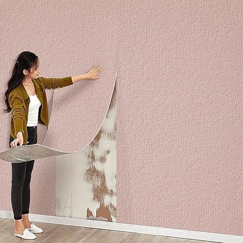 Swehooirt 3mm Thicken Plain Pink Self Adhesive Insulation Thermal Wallpaper Roll Peel and Stick Linen Textured Wallpaper Waterproof Bathroom Ceiling Panels Kitchen Living Room Bedroom