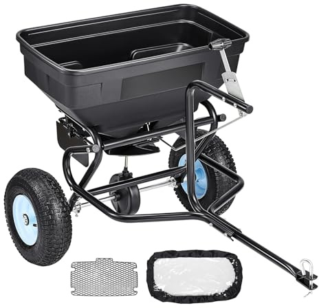 VEVOR Spandiconcime a Spinta capacità di 59 kg, Spandiconcime da Giardino Trainato con Pneumatici da 330 mm, 30 Impostazioni Regolabili, per Prato per Semi, Fertilizzanti, Sale, Antighiaccio