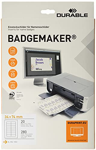 Durable Einsteckschilder Badgemaker, 280 Schilder, 34 x 74 mm, weiß, 142502