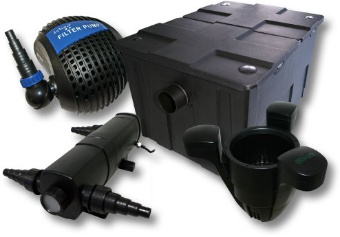 Wiltec Komplettset: CBF-550 Teichfilter bis 60000 L Teichfilteranlage als Durchlauffilter, NEO10000 Teichpumpe 10000l/h 80W, CUV-272 Teichklärer UVC Klärer mit 72W, SK-40 Skimmer mit Pumpe 3000l/h 60W