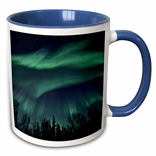 3dRose 61680_6 Tasse Northern Lights in Shade of Green Amongst a Dark Blue Night Sky, zweifarbig blau, 325 ml, mehrfarbig