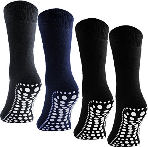 Brubaker 4er Pack ABS Home Socks Stoppersocken Unisex - Anti Rutsch Sohle, 2x Schwarz/1x Grau/1x Blau, 47-50