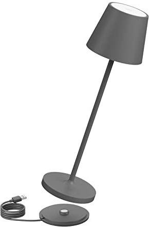 K-Bright 240lm Lampada LED Dimmerabile da tavolo in alluminio, IP54，4000K Ricaricabile Per interni/esterni Lampada da tavolo con base di ricarica a contatto (grigio scuro)