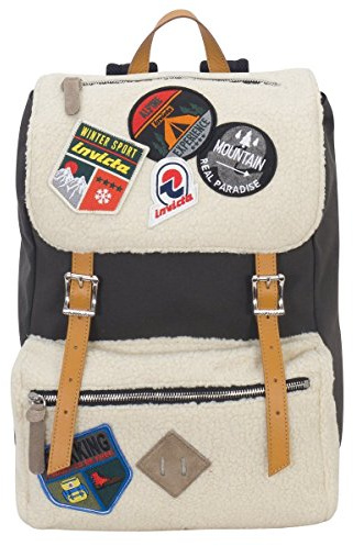 INVICTA Jolly Bear Patch Praktischer Rucksack, für Freizeit, Ausflüge, Uni, Büro; Laptopfach, Unisex; Tagesrucksackfür Damen & Herren; Italienisches Design, grau/weiß