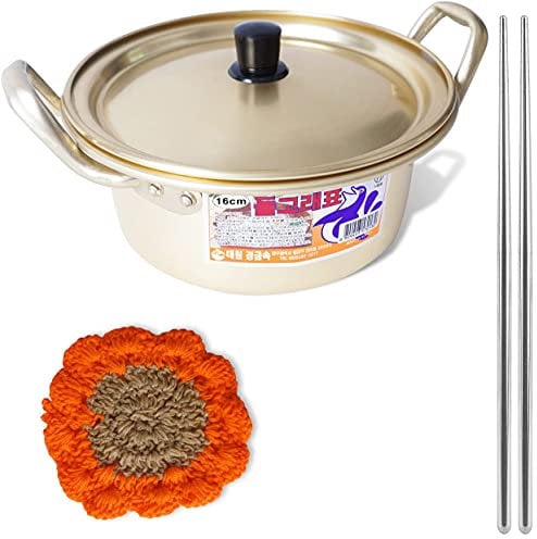 Korean Noodle Pot, Yellow Ramyun Pot, Aluminum 6.3(16cm) + Chopstick (1 Pairs), Made in Korea