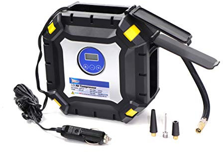 Streetwize - Automatic Cut Off Air Compressor with a Light - 12V - Tyre Inflator, Digital Pressure Gauge (SWAC19)