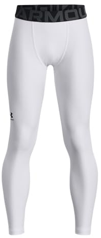 Under Armour Boys HeatGear Armour Leggings , White (100)/Black , Small