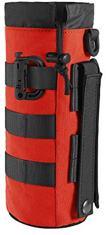FRTKK Tactical MOLLE Water Bottle Pouch with Drawstring Open Top & Mesh Bottom, Military Water Bottle Holder Bag Sports Travel Hydration Carrier (Red-1 Pack)