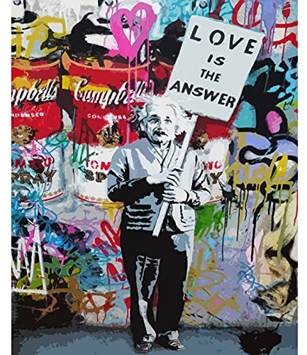 Tucocoo Gerahmtes Malen-nach-Zahlen-Set mit Pinseln und Acryl-Pigment, Banksy-Straße, Ölgemälde, Graffiti, Pop-Art, Leinwand, DIY, Malen nach Zahlen, Malen für Anfänger (40,6 cm B x 50,8 cm H)
