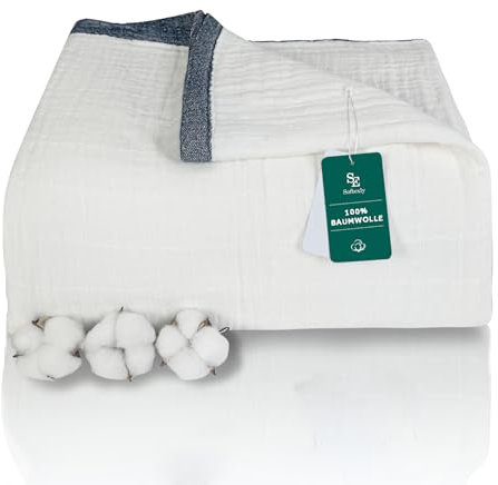 SE SOFTEXLY Kuscheldecke Baumwolle 100%, 4-lagige Weiche Kuscheldecke Musselin Tagesdecke, Bett-Überwurf Sommerdecke Sofadecke Wohndecke für Ganze Saison als Sofaüberwurf Weiß Blanket 230x260cm