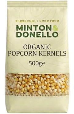 Minton & Donello Organic Popcorn Kernels 500g - Unpopped Popping Corn For Air Popper Popcorn Maker Microwave & Stovetop, Light And Fluffy, Healthy Snacking