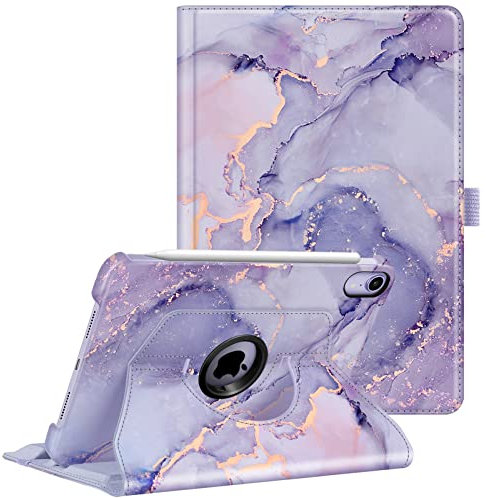 FINTIE Case for iPad Mini A17 Pro (2024) 8.3 Inch, iPad Mini 7th / 6th Generation (2024/2021), 360 Degree Swiveling Stand Protective Back Cover, Auto Wake/Sleep, Lilac Marble