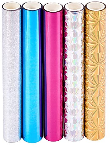 SUPERFINDINGS 5 Rolle 5 Stile Gold Heißfolienprägepapier 150mm Wärmeübertragungsfolie Papier Glimmer Heißfolienpapierrollen Für DIY Folienpapier Prägung Scrapbooking Bastelprojekte