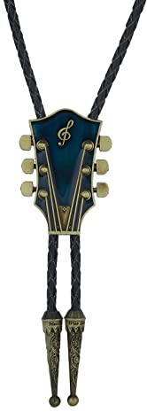 DELIGUO Bolo-Krawatte Für Herren – Europäische Und Amerikanische Mode Country-Gitarren-Anhänger-Krawatte, Leder-Seilanzug-Hemd-Accessoires All-Match-Pullover-Kette,Blau,Einheitsgröße