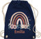Turnbeutel Rucksack - Boho - Geschenk Regenbogen mit Name personalisiert I Rainbow - Unisize - Navy Blau - personalisierter beutel kindergartenbeutel bohemian blume stoffbeutel