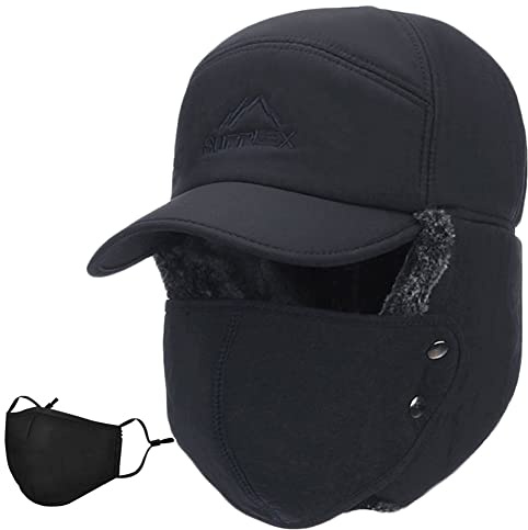 iEasey Herren Warm Wintermütze mit Ohrenwärmer Masken Fliegermütze Mütze Herren Winter Schirmmütze Russische Mütze Fahrrad Mütze Herren Winter Cap für Skaten Snowboarden Radfahren