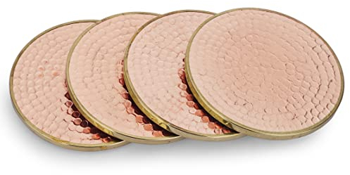 Ajuny Copper Color Coasters for Drinks - Round Shaped Coaster Holder For Tea Cups Coffee Mugs And Water Glasses, Tabletop Protection for Any Table Type, 4 Inch diameter, Set of 4
