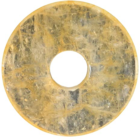 Lebensquelle Plus Edelstein Donut Ø 30 mm + Baumwollband + Edelsteinkarte | Naturstein Anhänger Halskette | Echte Heilsteinkette inkl. Band (Citrin)