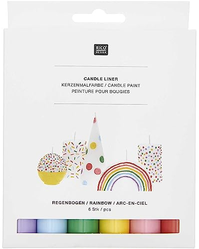 Rico Design 6 Stück Kerzen Liner, Kerzenmalfarbe - Kerzenmalkit - Mittelgroß - Erwachsene - Unisex - Tropisch - Ganzjährig - Regenbogen - Acryl - Mehrfarbig - Wachs - Faltbar: Nein