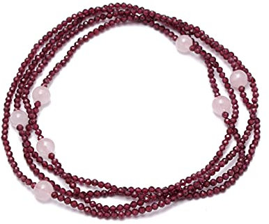 A&M Endless Beaded Mala Necklace, Garnet And Rose Quartz Small Beaded Necklace Jewelry, Tiny Red Beaded Women's Necklace, 40 Inches Long Beaded Necklace, New Year's Gift For Mom, Birthstone Jewelry