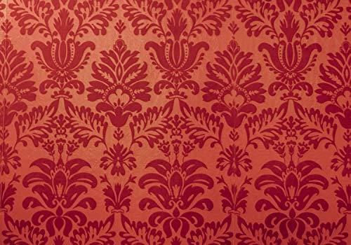 wandmotiv24 Fototapete Rotes Barock Muster, 200 x 140cm - selbstklebende Vliestapete 150g, Wanddeko, Wandbild, Wandtapete, Abstrakt Ornamente M6070