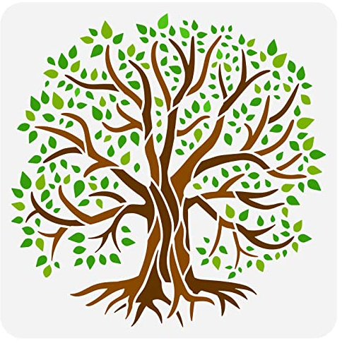FINGERINSPIRE Lebensbaum Schablone 30x30cm Wiederverwendbare Lebensbaum Zeichnungsvorlage, DIY Pflanzen Thema Wanddekoration Schablone, Spring Nature Craft Schablone Zum Malen Auf Wandholzmöbeln