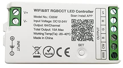 C05W(FUT039W Upgrade) RGBCCT RGB+Weiß+Kühles Weiß 2700K-6500K 2,4 GHz WiFi LED Controller Gruppensteuerung Kompatibel mit Alexa Google Home APP Steuerung Arbeit mit WR01RF Smart Panel