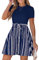 CUPSHE Damen-Minikleid, Geo-Print, Gürtel, Kombikleid, kurze Ärmel, Rundhalsausschnitt, lässige Sommerkleider, A-Linie, Cocktail, Marineblau, S