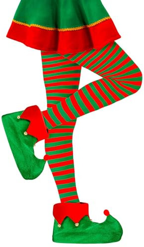 W WIDMANN MILANO Party Fashion - Strumpfhose gestreift, 70 DEN, Elfen, Weihnachtsmann, Weihnachten