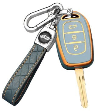 HIBEYO Coque de clé de Voiture Compatible avec Renault Kwid Trafic Symbole Dacia Sandero Logan Duster Boîte à clés Porte-clés 3 Boutons Gris Bleu