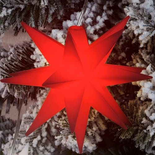 bonsport 3D Weihnachtsstern für Außen und Innen - LED Stern beleuchtet 12cm - Leuchtstern Outdoor Weihnachtsdeko, rot