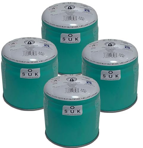SOUK ONE Lot de 4 cartouches de gaz butane de qualité supérieure - 190 g (400 ml) - Lot de 4 cartouches de gaz butane perçable - Réchaud de camping, chauffage au gaz de camping - 4 x 190 g