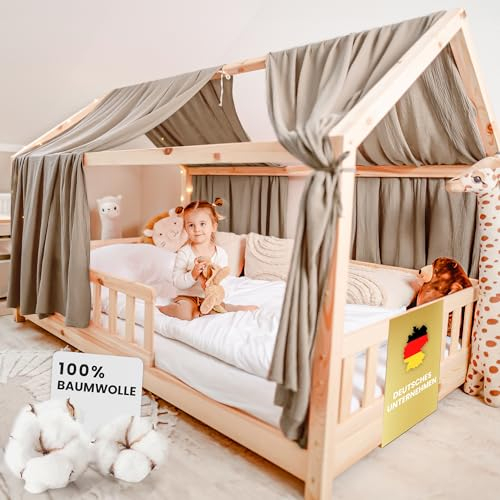lilimaus Hausbett Himmel [in 12 Farben] Betthimmel Hausbett aus 100% Baumwolle Musselin - Stoffhimmel für Hausbett Deko Mädchen & Jungen - Himmel für Hausbett Kinder - Bett Vorhang Kinderbett